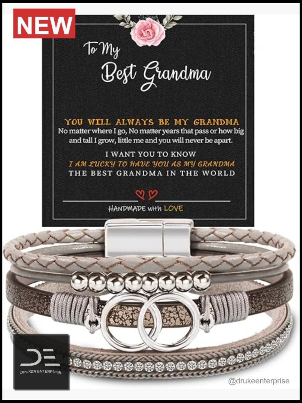 Leather Wrap Bracelet Inspirational Cuff Boho Layered Jewelry Gift for Mom